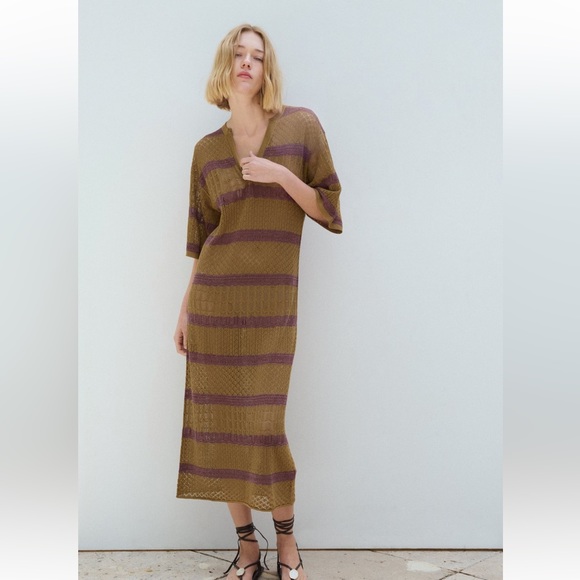 Zara NWT Long Knit Kaftan Midi Dress size XS-S - Picture 6 of 9